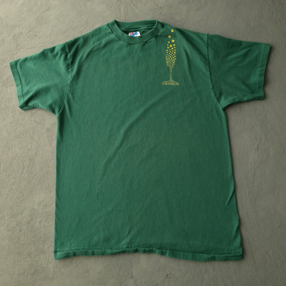 Vintage 90s Hanes Green T-shirt Large Chandon Champagne Star Graphic